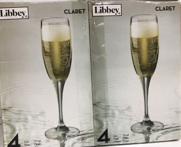 (2) Libby Claret 6oz Flute Glasses 4pack