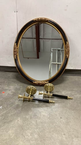 Round Mirror & Candle Sticks