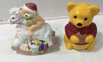 (1) Vintage O&rsquo;Well Ceramic Bear Rocking Horse Cookie Jar, (1) Vintage Winnie The Pooh Cookie Jar