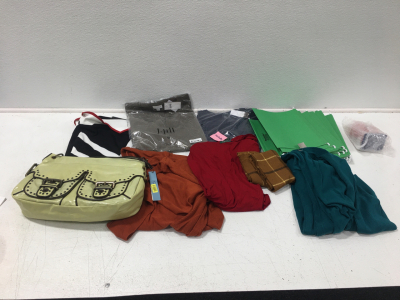 (6) Different Shirts, (1) ColorCitrus Purse, And Green Folders