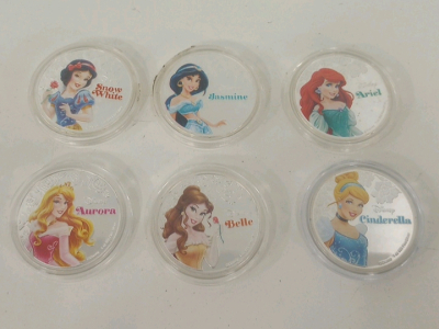 (6) Walt Disney Princesses Silver Plated New Zealand 2020 Coins