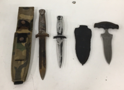 (1) United Cutlery &ldquo;Total Recall&rdquo; 6&rdquo; Knife With Sheath (1) Gerber 7&rdquo; Dagger Style Knife With Sheath (1) 5&rdquo; Unbranded Dagger Style Knife