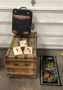 (1) Vintage Wooden Chest With 1 Handle, (1) Compass 14&rsquo;&rsquo; x 18&rsquo;&rsquo; Black Suitcase