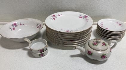 20pc Pink Floral China Dishware Set - Incomplete