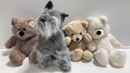 (3) Teddy Bears, (1) Stuffed Scottie Dog