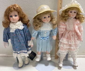 (3) Porcelain Girl Dolls