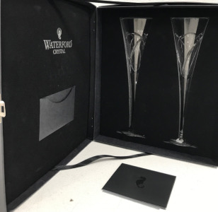 (2) Waterford Crystal Champagne Flutes In Case