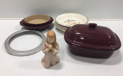 Pie Crust Shield, Statue, (4) Pie Bowls, Baking Pan And More